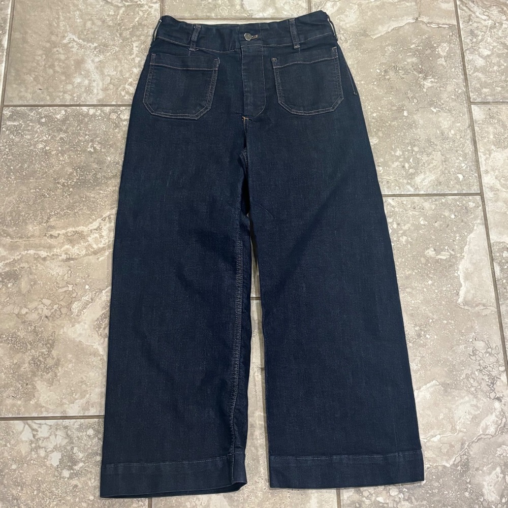 Maeve Anthropologie The Colette Wide Leg Cropped Jeans Dark Wash Indigo 27